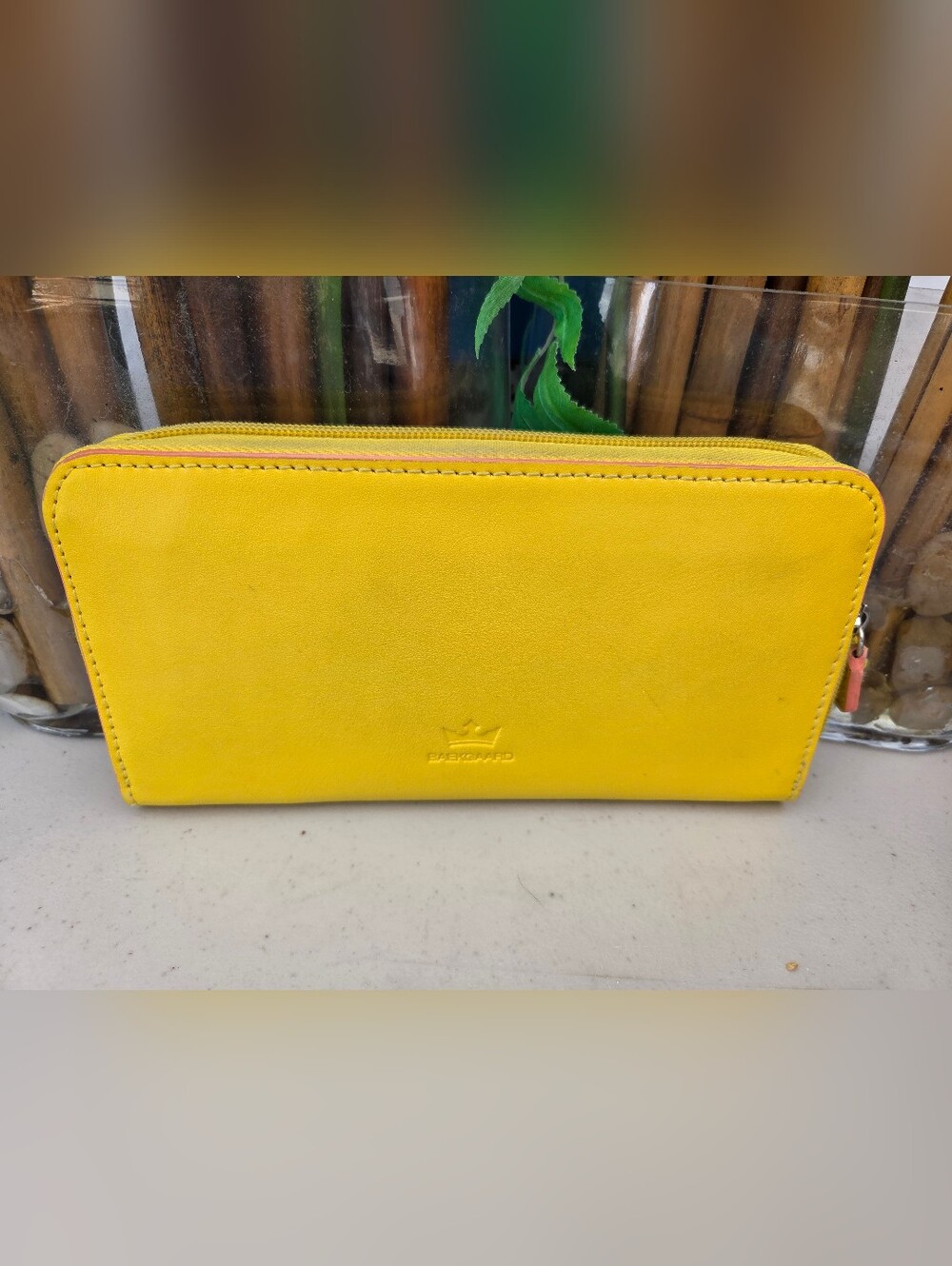 Baekgaard Yellow Genuine Leather Wallet  With Pop of Salmon Pink Inside
